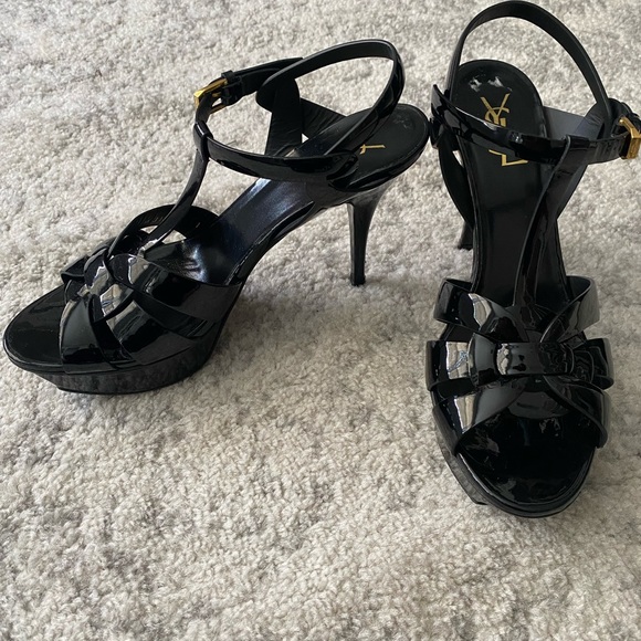 YSL Black Patent Leather Tribute Heeled Sandals Sz 41 - Picture 6 of 6